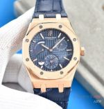 Swiss Clone Audemars Piguet Royal Oak Dual Time Navy Dial Leather Strap Watch 41mm